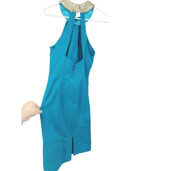 A.J. Bari Beaded Collar Silk Haltered Formal Blue Dress Size 8 - Picture 7 of 10